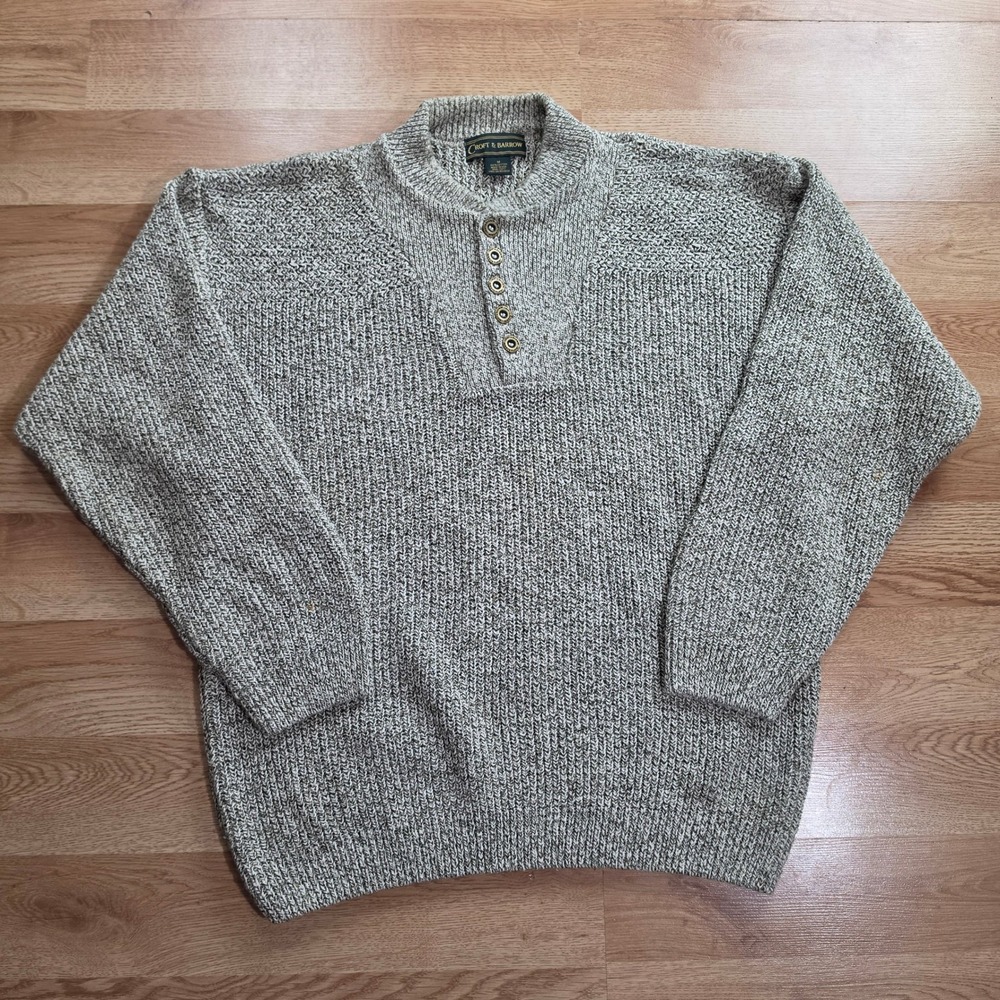 Vintage Croft & Barrow Henley Sweater Mens Medium Oatmeal Brown Ribbed Knit USA